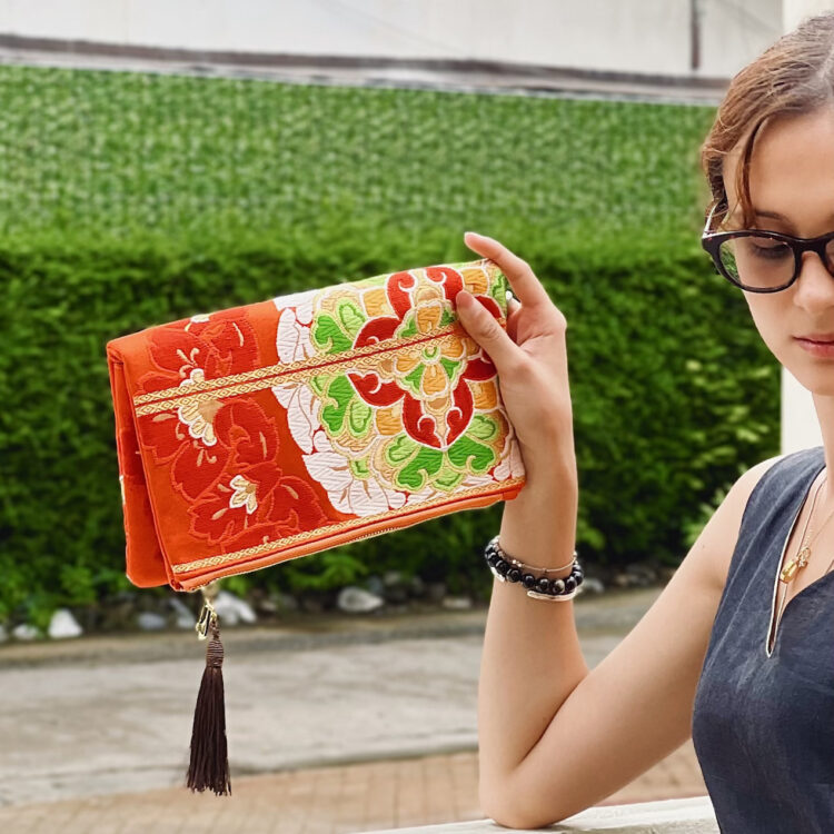 Canvas Obi Clutch Bag Fire Amaryllis