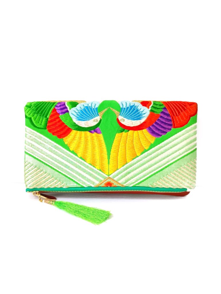 Kimono Clutch Bag Twin Birds Green