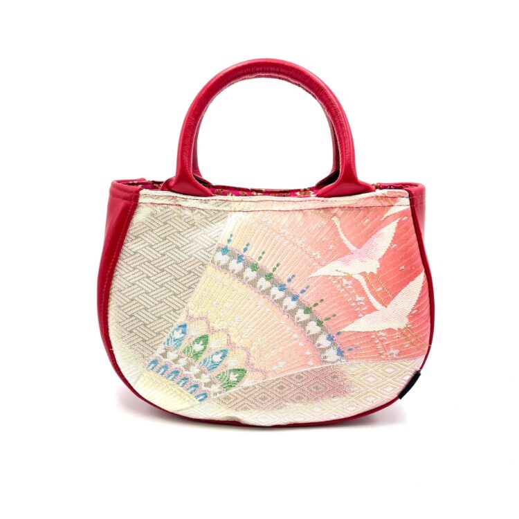 กระเป๋าถือทรงกลมลายกิโมโน ลายหงส์หวาน