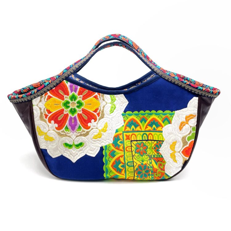 Boho Kimono Large Tote Navy Embroidery