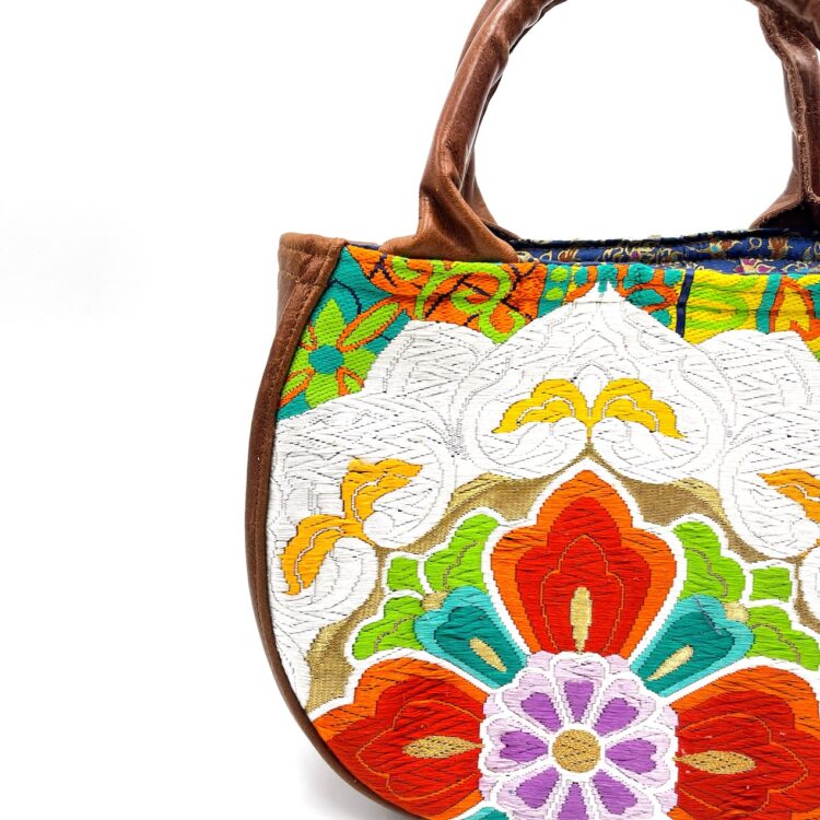 Kimono Round Handbag Navy Embroidery