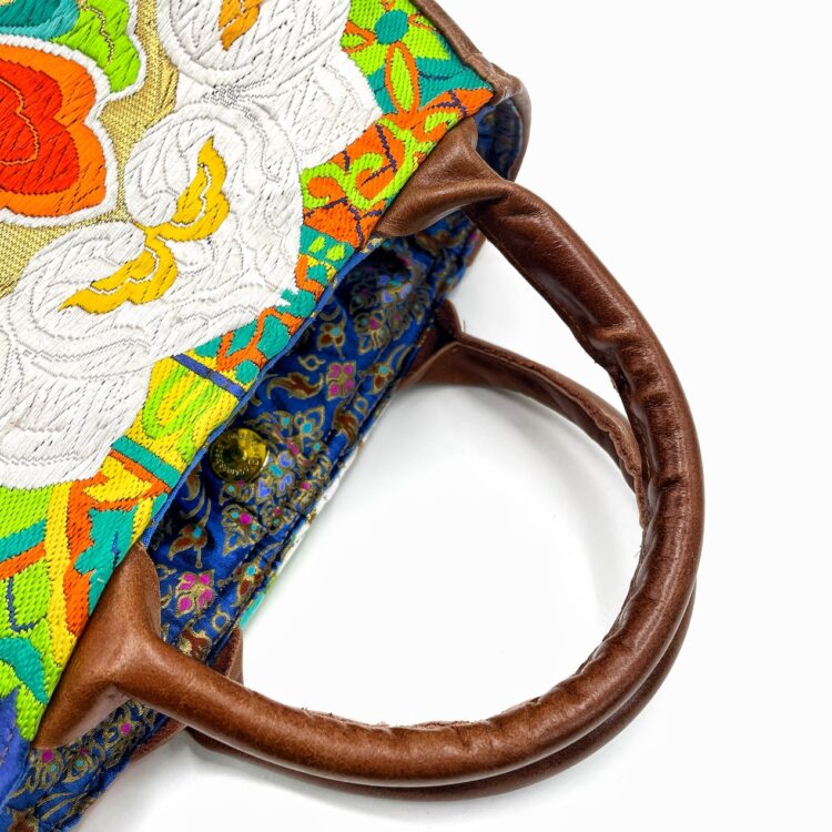 Kimono Round Handbag Navy Embroidery