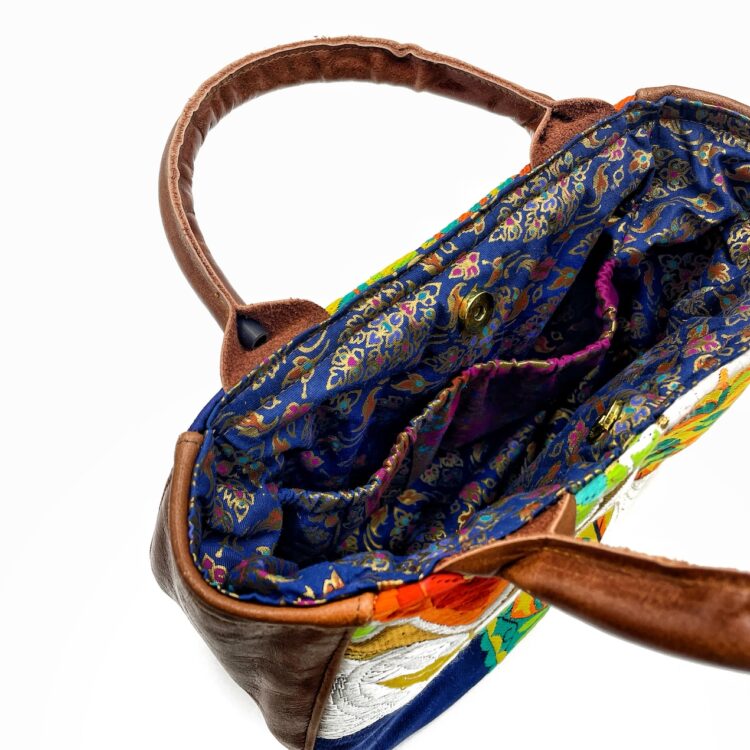 Kimono Round Handbag Navy Embroidery