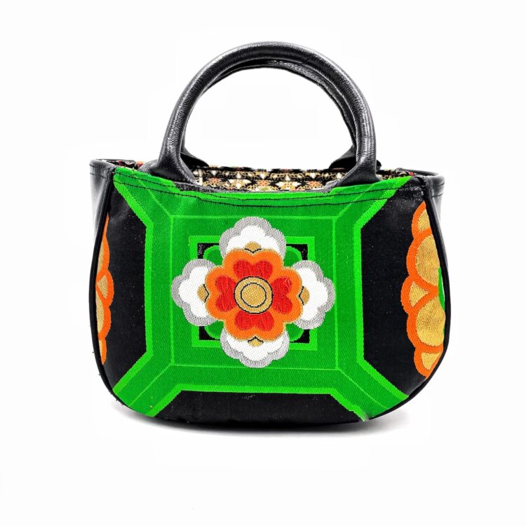 กระเป๋าถือทรงกลมลายกิโมโน สีเขียวเข้ม