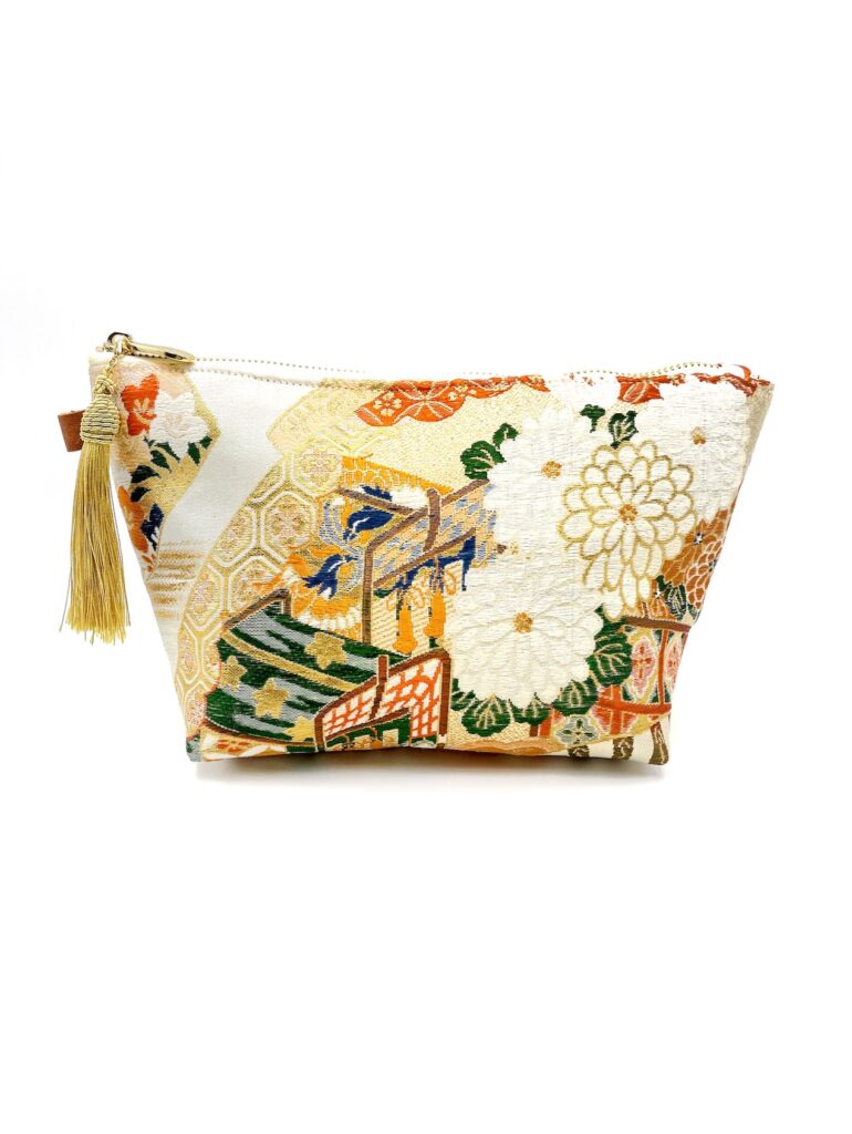 Kimono Pouch Big White Kiku Flower
