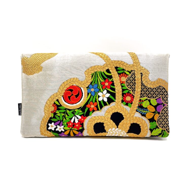 Kimono Clutch Bag Black Mandarin Flower