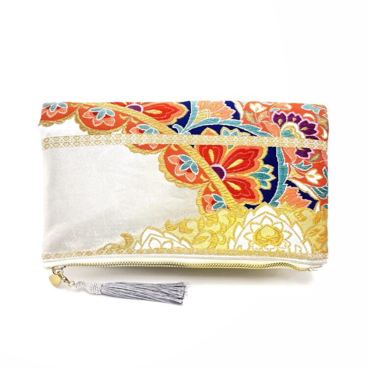 着物 花柄 オレンジ クラッチバッグ