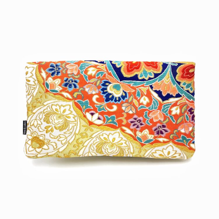 着物 花柄 オレンジ クラッチバッグ